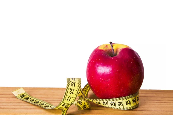 Dietní Hubnutí Koncept Jablko Páska Opatření — Stock fotografie