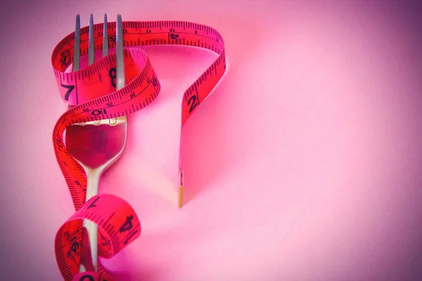 Δίαιτα Και Αδυνάτισμα Έννοια Πιρούνι Μετροταινία — Φωτογραφία Αρχείου