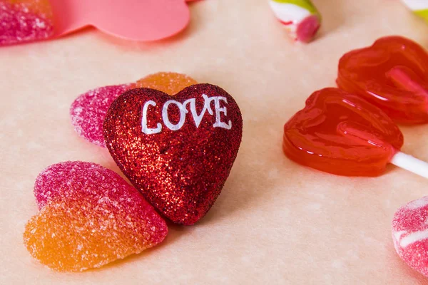 Valentines Greeting Heart Candies Lollipops — Stock Photo, Image