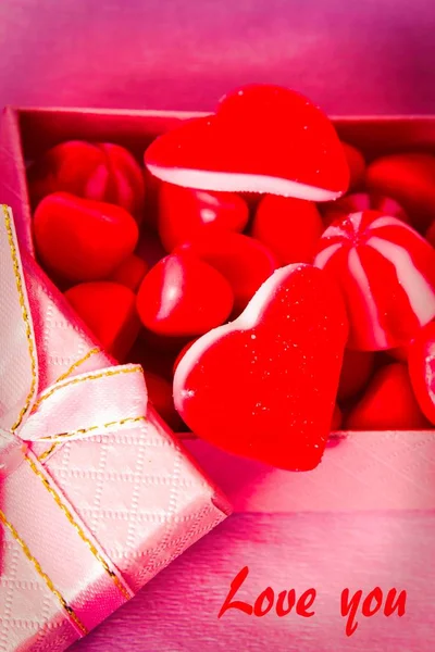 Box Full Heart Candies — Stock Photo, Image