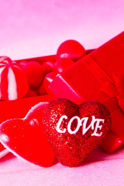 Box Full Heart Candies — Stock Photo, Image