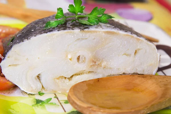 Bacalhau Cozido Com Óleo Salsa Tomate — Fotografia de Stock