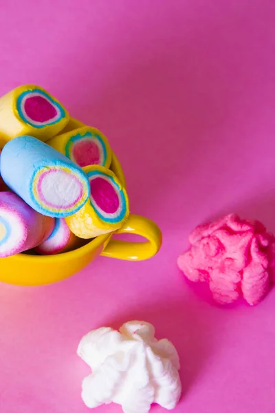 Marshmallows Coloress Rosa Bakgrund — Stockfoto