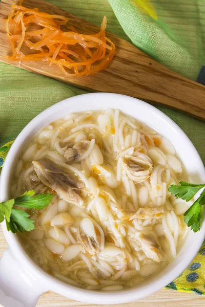 Sopa Fideos Pollo Con Zanahoria Ajo — Foto de Stock