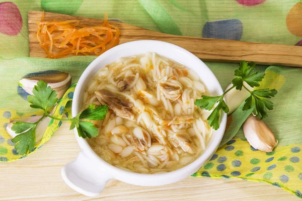Noodle Soup Chicken Carrot Garlic — Stock Photo, Image