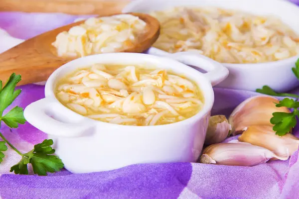 Noodle Soup Chicken Carrot Garlic — Stock Photo, Image