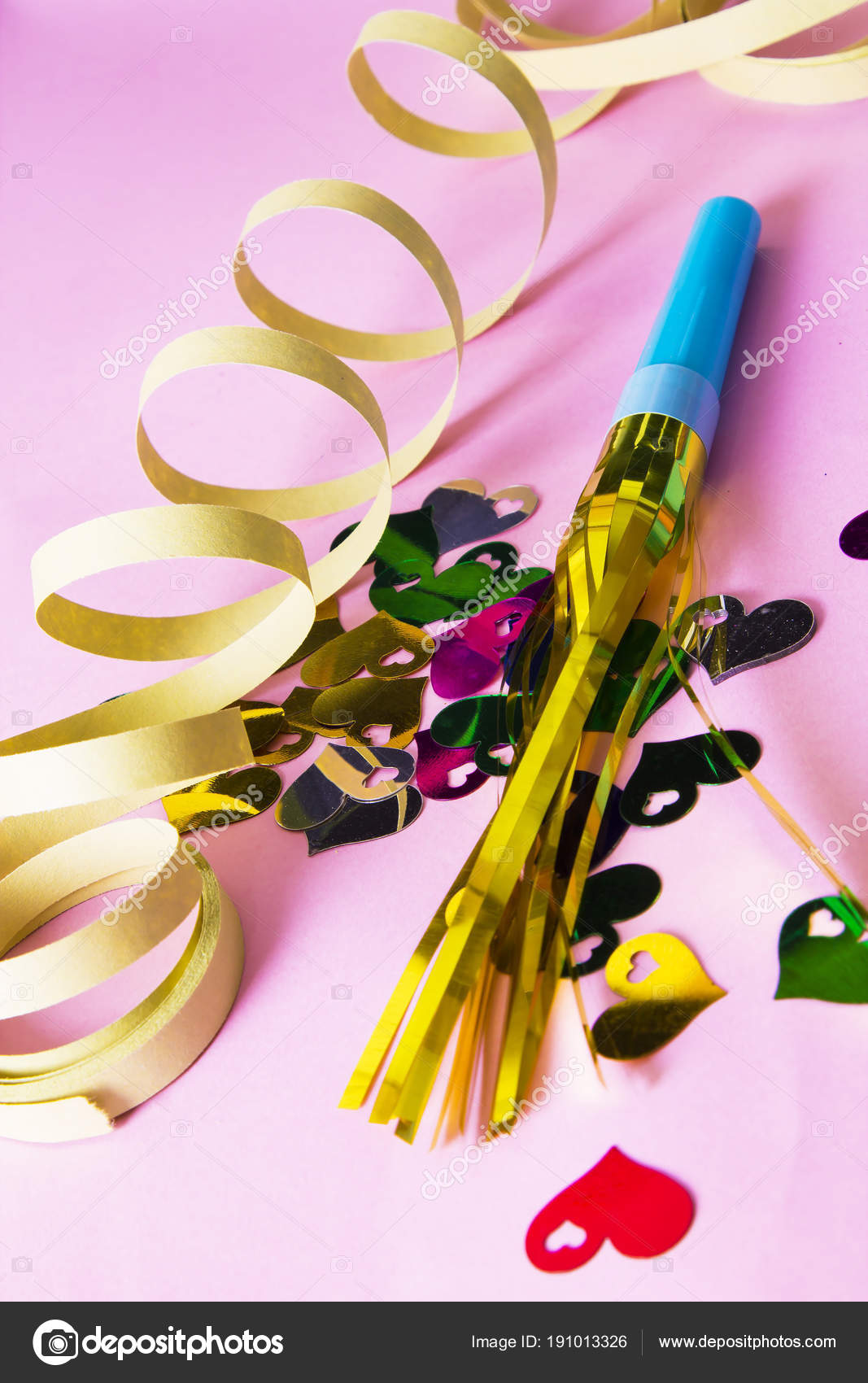 Party Decoration Colorful Streamers Pink Backgroun Stock Photo