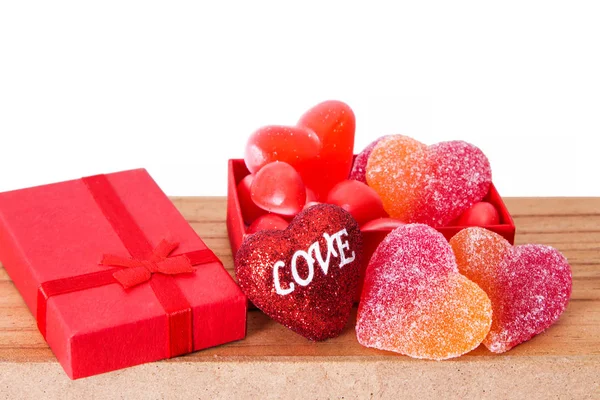 Gift Box Ribbon Full Jelly Beans — Stock Photo, Image