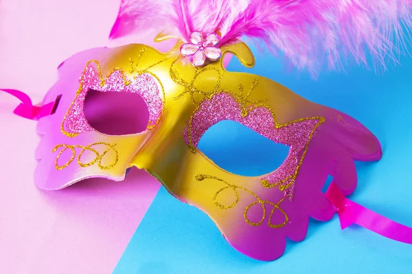 Karnevalové Párty Karneval Maska Růžové Modré Pozadí — Stock fotografie