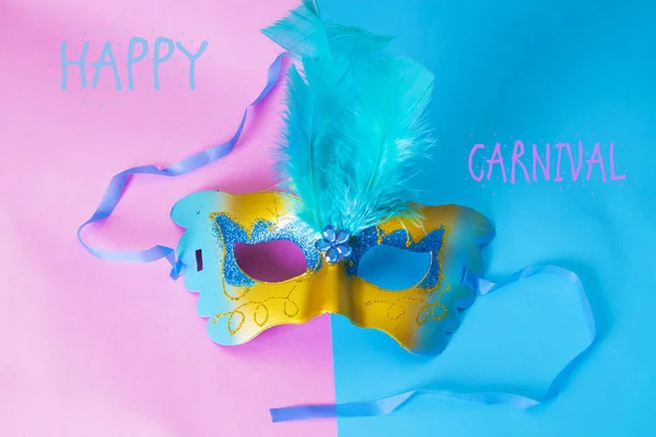 Festa Carnaval Máscara Carnaval Fundo Rosa Azul — Fotografia de Stock