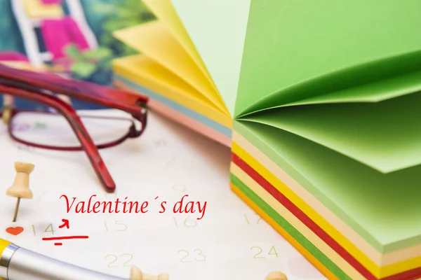 February Calendar Office Supplies Concept Valentines — Stock Photo, Image