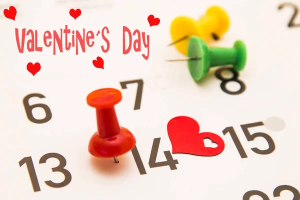 February 14 marked on the calendar to remember with message of love, concept of Valentine\'s Day