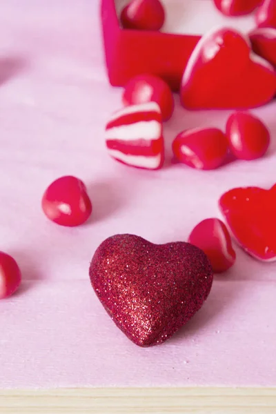 Gift Box Heart Candies Pink Background Stock Image