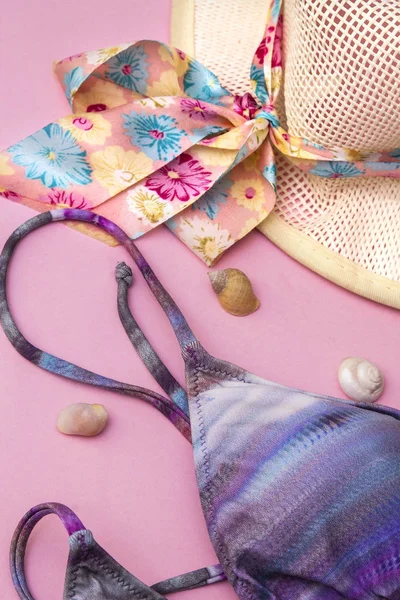 Summer Accessories Hat Bikini — Stock Photo, Image