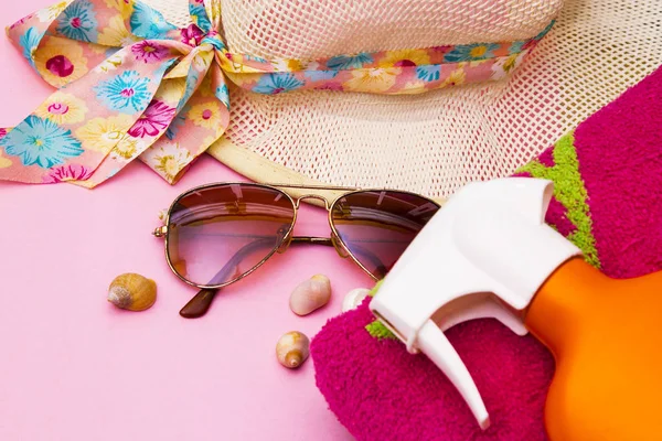 Gorra Verano Sobre Fondo Azul Rosa — Foto de Stock