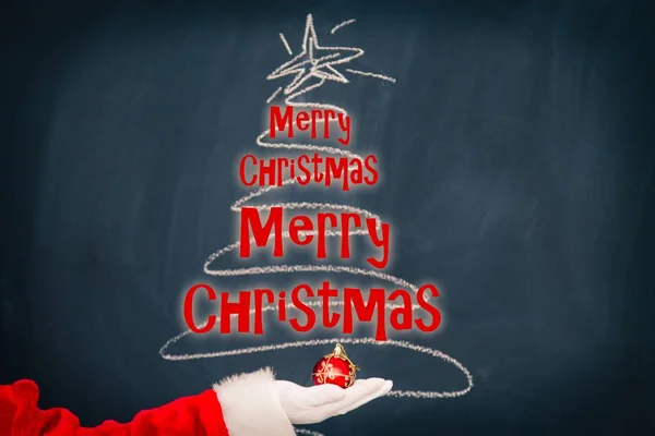 Święty Mikołaj Trzyma Świąteczną Piłkę Kartka Życzeniami Noworocznymi Świątecznymi — Zdjęcie stockowe