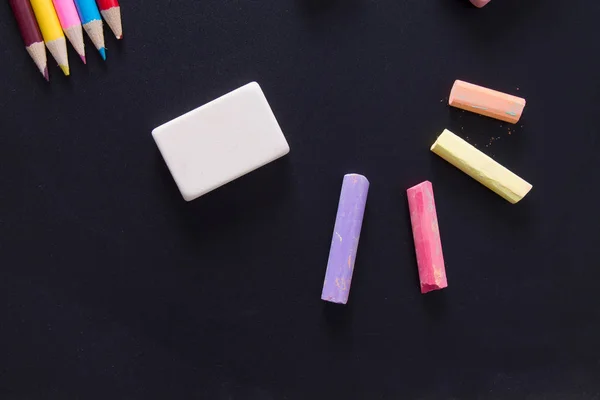 Ołówki Gumki Tablice Akcesoria Szkolne — Zdjęcie stockowe