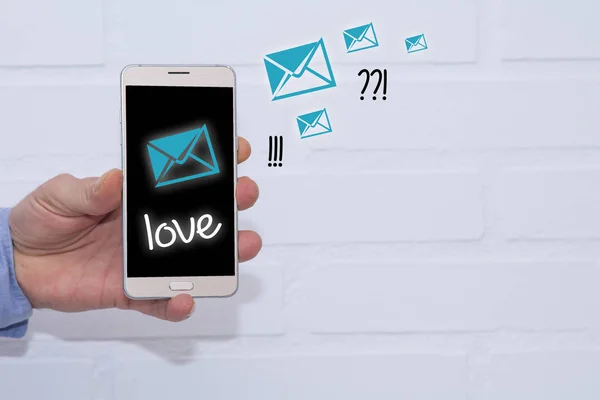Man Sending Messages Love Mobile Phone — Stock Photo, Image