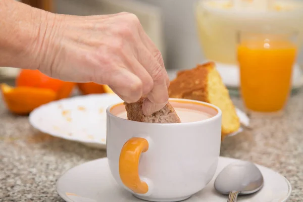 Have Breakfast Piece Cake Coffee — стоковое фото