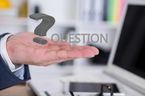 Businessman Question Marks His Hand — Stock Photo, Image