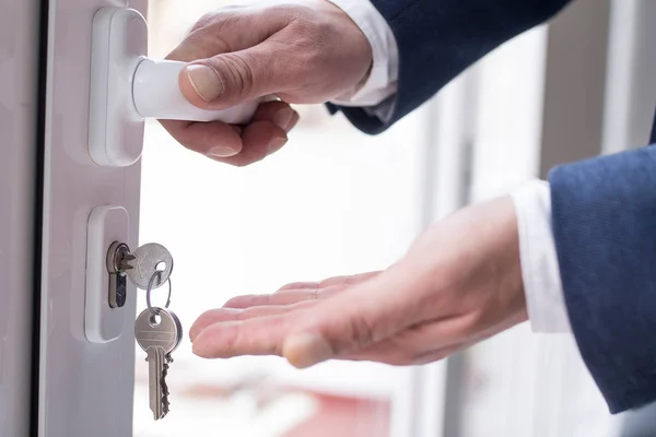 Handing Keys New House Real Estate Concept — Stock Photo, Image