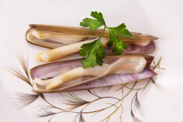 Tasty Razor Clams Parsley Seafood — Stock Photo, Image