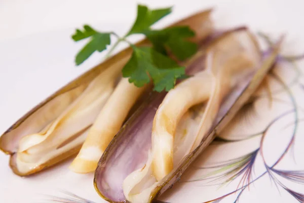 Gustoso Piatto Vongole Rasoio Frutti Mare — Foto Stock