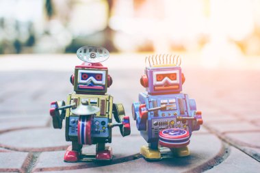 Retro robot oyuncak, vintage renk stili, vintage sesi arka plan.