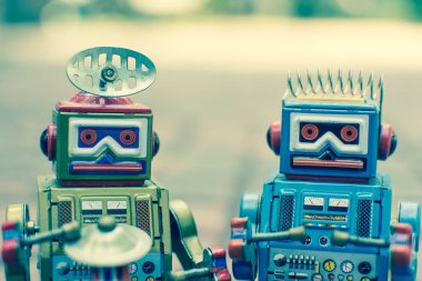 Retro robot oyuncak, vintage renk stili, vintage sesi arka plan.