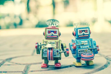 Retro robot oyuncak, vintage renk stili, vintage sesi arka plan.