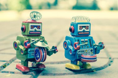 Retro robot oyuncak, vintage renk stili, vintage sesi arka plan.