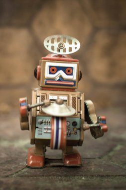 Eski robot oyuncak, vintage renk stili, vintage sesi arka plan.