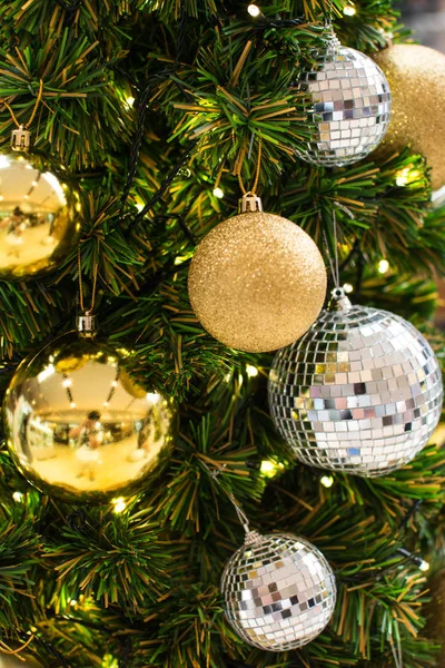 Christmas background. Close-up Decorative objects for Christmas, balls, tree, letters, reindeer, Santa slave-el is used most. Selective focus. — Stock Photo, Image