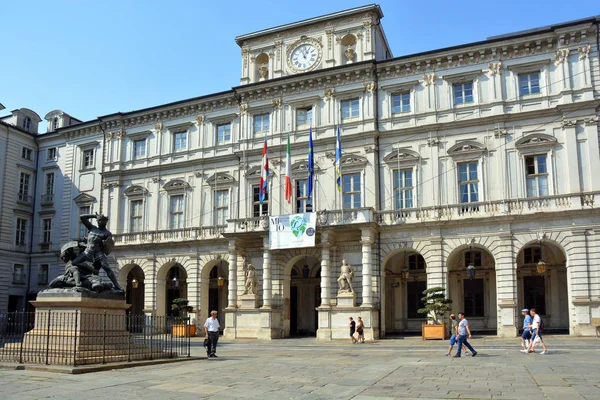 Turin, Piedmont, Italy -09/14/2019- Piazza Palazzo di Citta square with the city hall of Turin. — Stock Photo, Image