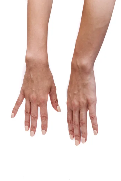 Mujer manos sobre fondo blanco — Foto de Stock