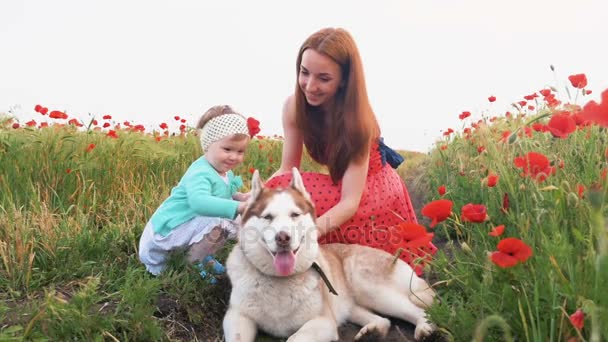 Wanita dengan anak perempuan dan anjing — Stok Video