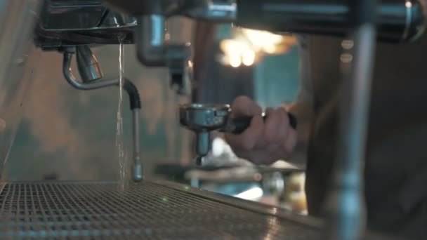 Barista pouring milk on glass — Stock Video