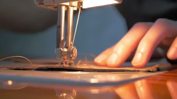 Man Sewing leather — Stock Video
