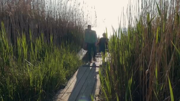 Pasangan di pantai selama matahari terbenam — Stok Video