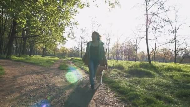 Nő, Labrador a zöld parkban — Stock videók