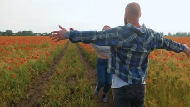 Pareja en campo de amapola — Vídeo de stock