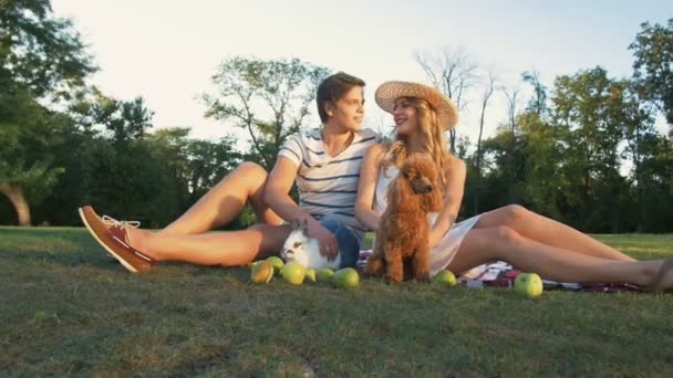 Счастливая пара на пикнике — стоковое видео