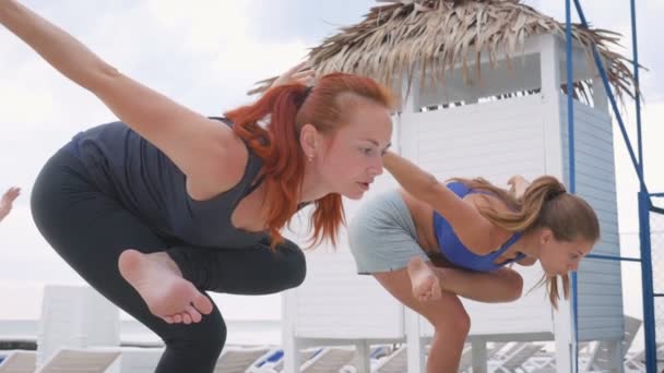 Yoga yaparken fitness grubu — Stok video