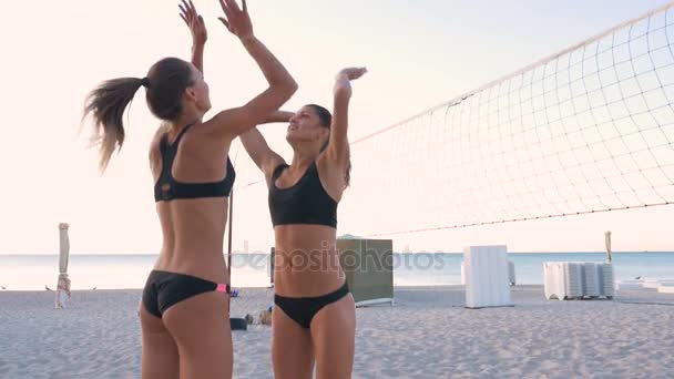 Mujeres felices en la playa — Vídeo de stock