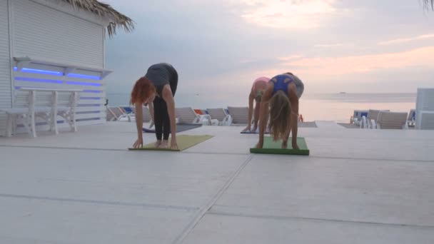 Grupo fazendo Yoga na praia — Vídeo de Stock