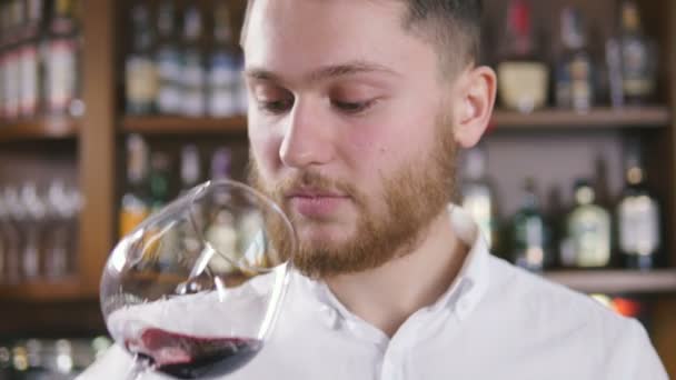 Sommelier hombre degustación de vino — Vídeos de Stock