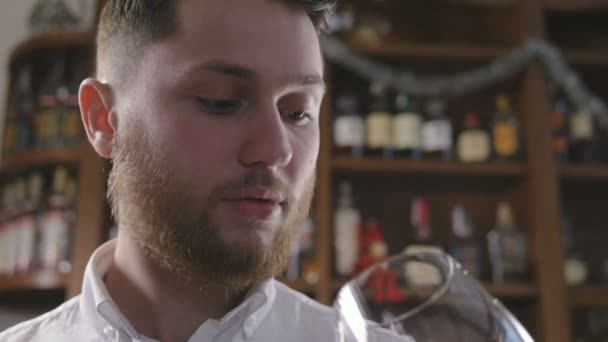 Homem beber vinho tinto — Vídeo de Stock