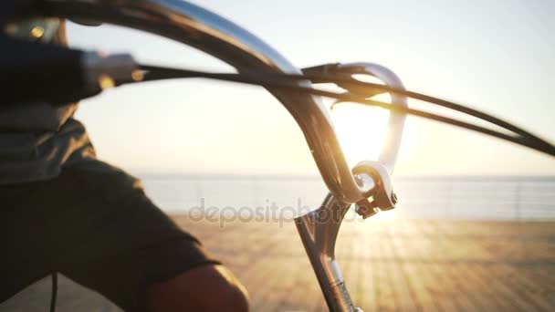 Young man on vintage bike — Stock Video