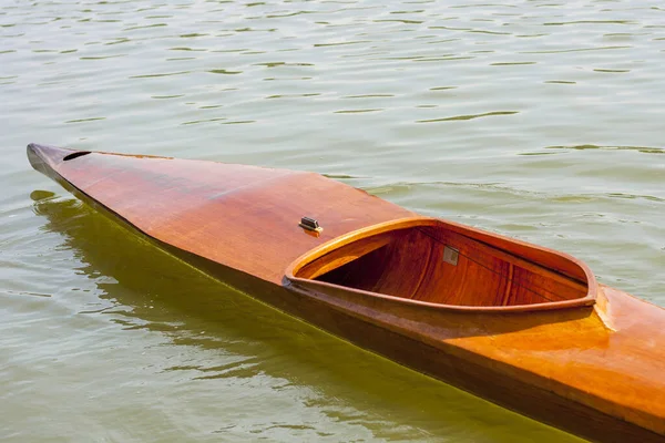 Wooden Empty Kayak Rowing Canal Close — Stock Photo, Image