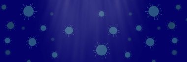 Coronavirus soyut arka planı. Bakteriyolojik mikroorganizma. Mavi arka planda Coronavirus hücreleri.